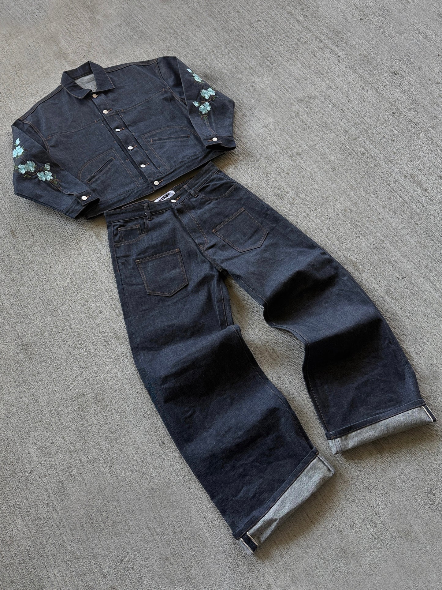 Blue Blossom Japanese selvedge denim sets